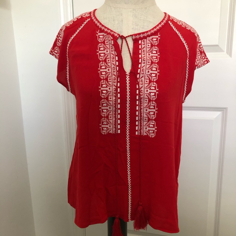 Eden Society Red Embroidered Boho Top